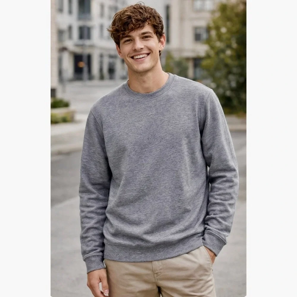 Men's J. CREW Long Sleeve Textured Sweater Tee‎ Heathered Nebula Grey Medium
